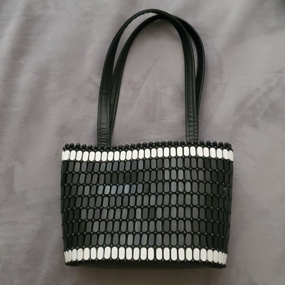 Black & White Wood Beaded Purse